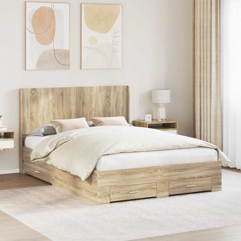 vidaXL Bed Frame with Storage and Headboard Sonoma Oak Engineered Wood (1/5)