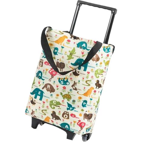 Chariot de courses pliable et portable, chariot de shopping en toile Oxford avec roues et poignée télescopique, motif animalier pour voyages (1/5)