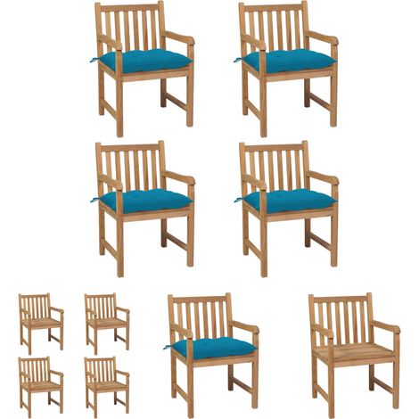 The Living Store -  Gartenstühle 4 Stk. mit Hellblauen Kissen Massivholz Teak (1/5)