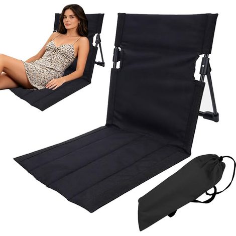 Support Dorsal pour la Plage, Chaise de Plage avec Dossier, Tapis de Plage Pliable avec Dossier Réglable, Chaise Longue de Plage Pliable Légère pour la Randonnée, Le Camping, la Plage (Noir) (1/5)