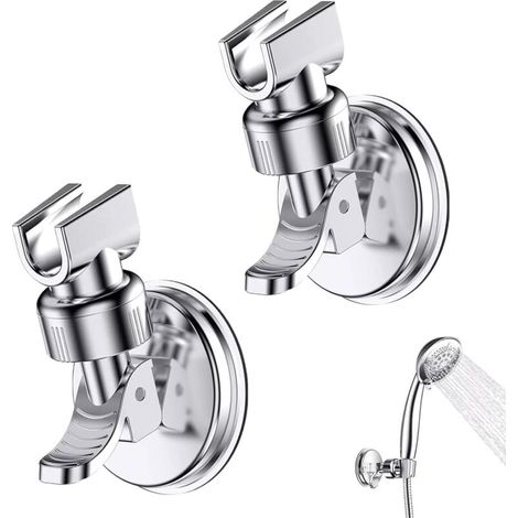 2 Pièces Support Douchette Ventouse, Support de Douche à Rotation 360 °, Support de pomme de douche réglable amovible, Convient pour la salle de bain de l'hôtel, pas besoin de percer (Argent) (1/4)