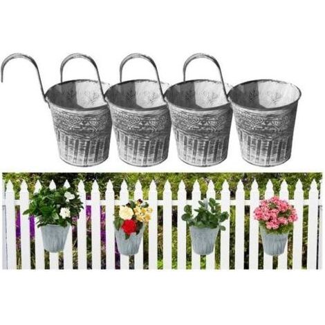 Pots de fleurs à suspendre,Pots de Plantes en Métal Style Vintage,Seau de Plante Fleurs en Fer avec Crochets,pour Balcon,Jardin,4pcs (1/4)