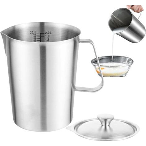 QORVA-Pichet À Lait Inox 2L Pot À Lait Mousser Metal Baristas Avec Mesure Mark Et Couvercle, Pichet De Frottement De Lait Pour Café Pour La Création Cappuccino Espresso