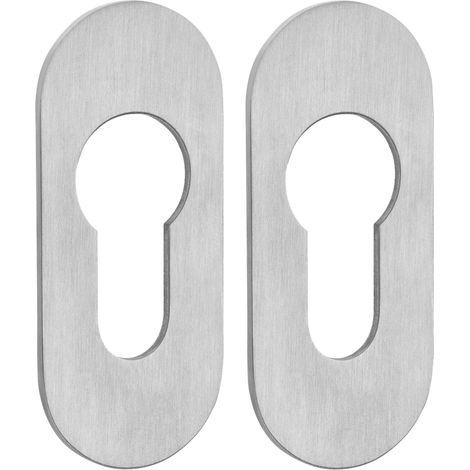 SOTECH selbstklebende Edelstahl Tür-Rosette - 2 Stück Kleberosetten oval 65 x 28 x 2 mm Edelstahl Satin für Schlösser mit Profilzylinder (1/4)
