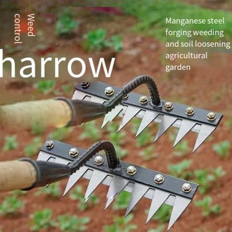 Rateau De DéSherbage,Outil De Desherbage,RâTeau De Jardin Desherbage,Iron Rake 2.0,5/6/7 Teeth Carbon Steel Garden Weeding for Gardening (6 Teeth),sans poignée (1/3)