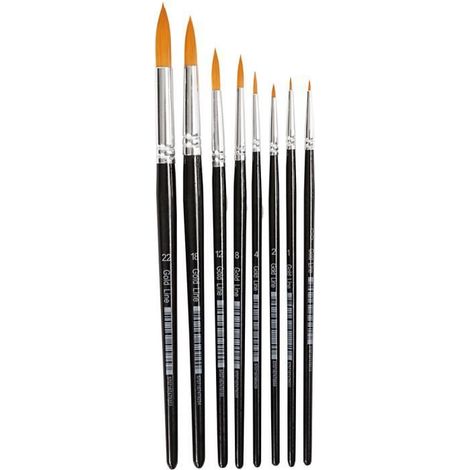 Assortiment d'excellents pinceaux ronds à manche court en bois et poils en nylon de différentes tailles assorties - conviennent (1/2)