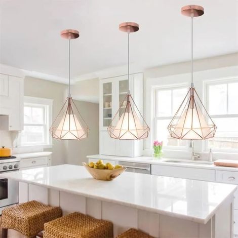 Lot de 3 Lustre Suspension en Cage Rose,E27 Lampe Luminaire Industrielle en Métal Retro Style Edison pour Salon Chambre,Rose (1/4)