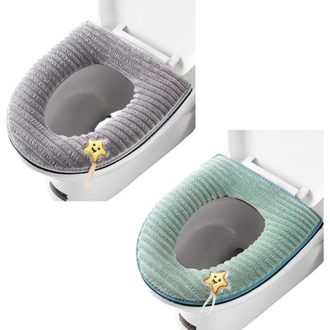 Lot de 2 housses de siège de toilette plus épaisses et douces pour salle de bain avec poignée - Coussin de couvercle de toilette doux plus épais - Lavables - Compatible avec tous les sièges de (1/5)