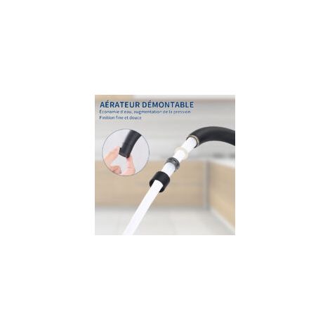Robinet, robinet de cuisine à mémoire de forme, évier incurvé en silicone noir, tube universel brossé, rotation à 360° monobloc (1/3)