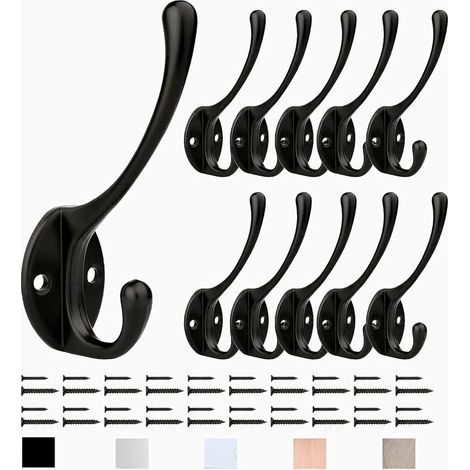 Lot de 10 patères, patères vintage avec vis en métal crochets muraux, pour chambre à coucher crochets à chapeaux salle de bain cuisine (noir) (1/5)