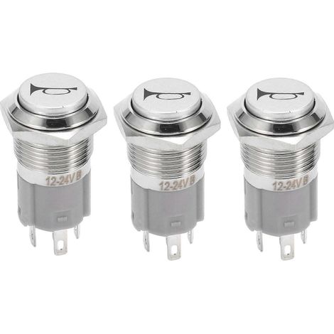 3 boutons-poussoirs métalliques bleus avec éclairage LED momentané pour klaxon de voiture (12 V, 16 mm). (1/5)