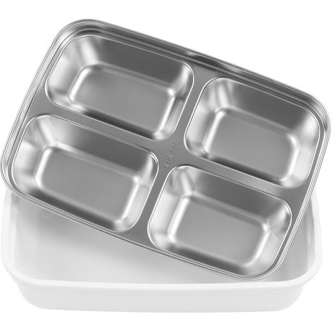 Boîte-repas 4 compartiments en acier inoxydable 304, récipient portable pour école et bureau, blanc