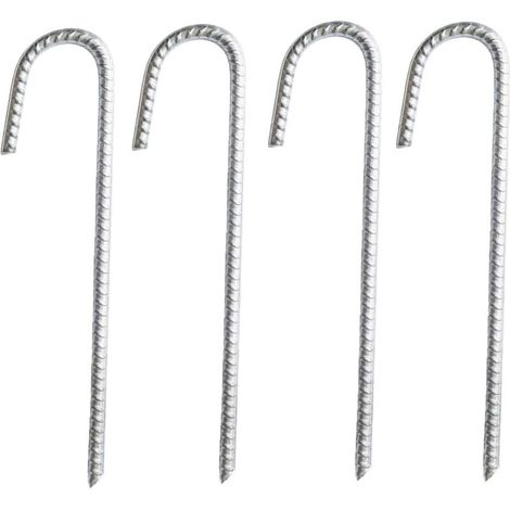 Pack of 4 Heavy Duty Galvanised Steel J-Rebar Anchor Stakes - for Marquees, Gazebos, Castles, Tents, Trampolines, Bouncy Castles, Camping, Football Nets