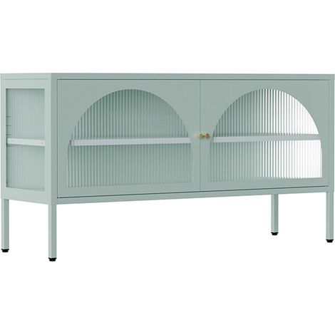 Meuble TV moderne 2 portes L115 cm en métal vert sauge