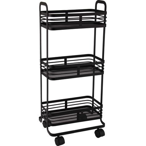Carrello Trolley Cucina in Metallo 3 Ripiani 32x75x25cm 4 Ruote Salvaspazio Nero (1/3)