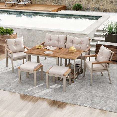 table repas salon jardin mobile 6 7 places acacia beige HAVRYA (1/5)
