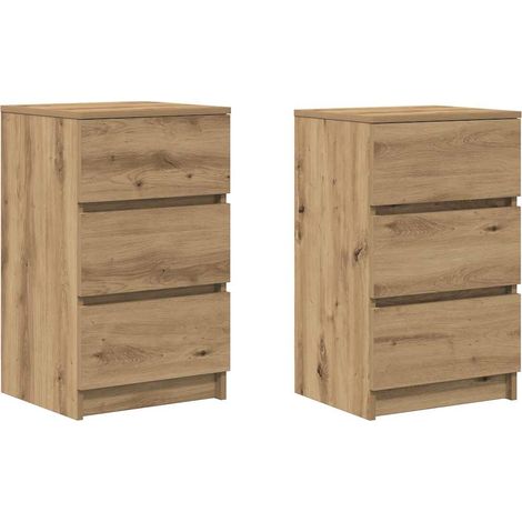vidaXL Comodini con 3 Cassetti 2 pz Rovere Artigianale 39x35x65 cm