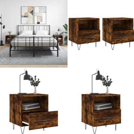 Nachttische 2 Stk. Räuchereiche 40x35x47,5 cm Holzwerkstoff - Nachttische - Wohnzimmer Möbel - Beistelltisch - Holzwerkstoff - Massivholzmöbel - Home & Living (1/5)