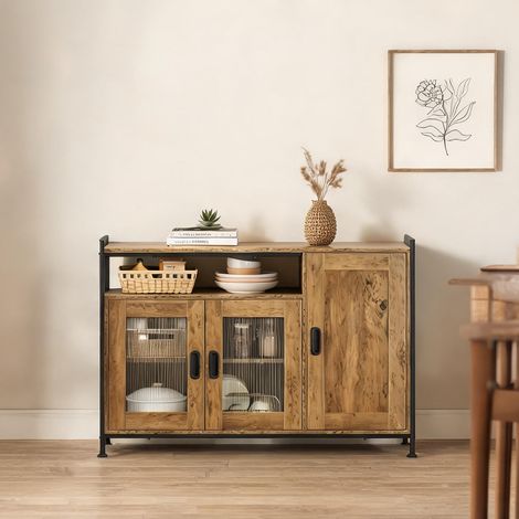 Buffet coloris marron en engineered bois métal 110 x 33 x 75 cm (1/5)