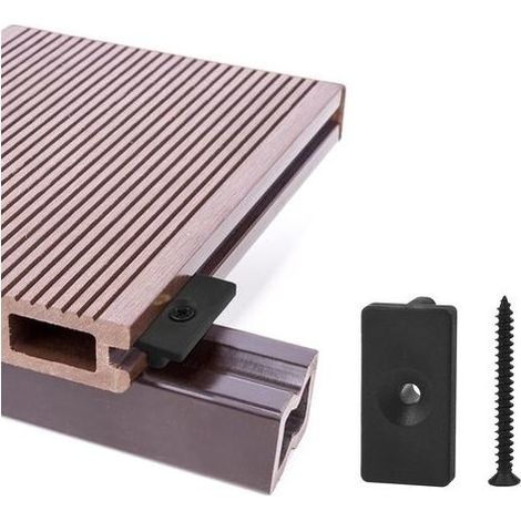 Clips de terrasse composites - Lot de 100 pièces, attaches cachées de 6 mm, fixations en plastique pour planches avec vis noires, fixations en T pour terrasse composite (1/5)