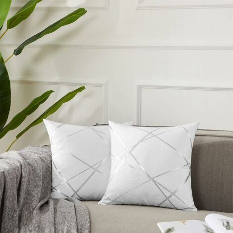 Housses de Coussin en Velours Housses d'oreiller Carrées Décoratives pour Canapé Chambre Salon 40x40 CM Lot de 2 Blanc (1/5)