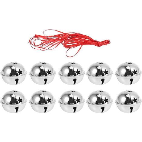 11 clochettes de Noël miniatures brillantes en forme d'étoile à cinq branches, faites à la main (10 clochettes argentées de 5 cm + ruban de 10 m)-5X5CM-Silver (1/3)
