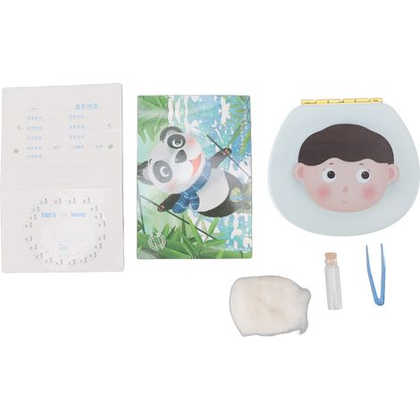 Coffret en bois pour dent de lait de bébé, format compact, enregistrement de date et croissance, porte-dent pour garçons et filles, bleu petit garçon (1/5)