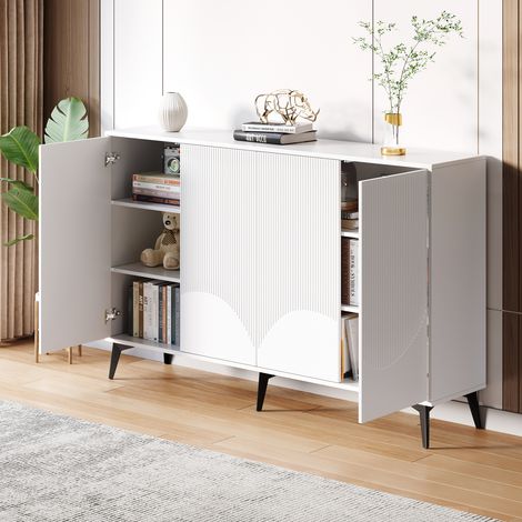 Credenza Moderna con 4 Ante e Ripiani Regolabili, Gambe in Metallo, per Soggiorno, 160 × 35 × 100 cm (1/5)