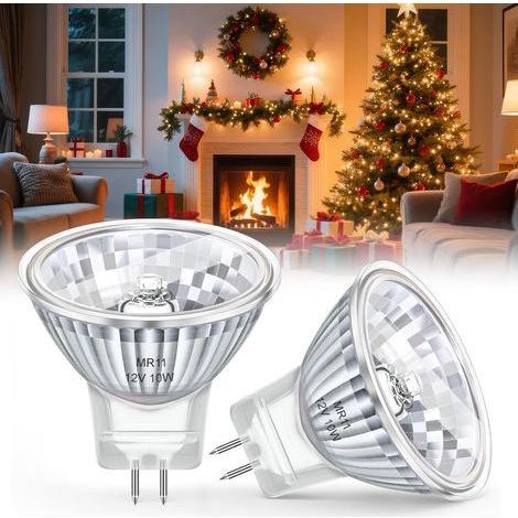 MR11 GU4 12V 10W Ampoules Halogènes, GU4 Bi-Pin 30°Angle de Rayonnement, Dimmable Spot Halogène Blanc Chaud 2800K, 35mm35mm, Ampoule de Remplacement pour Arbre de Noël en Fibre Optique, 2 Pièces (1/5)