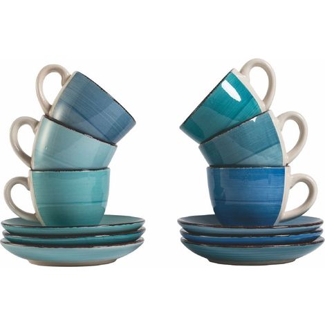 servizio tazzine da caffè "baita acuqa " in gress sfumature di blu 90ml, 6 pezzi (1/5)