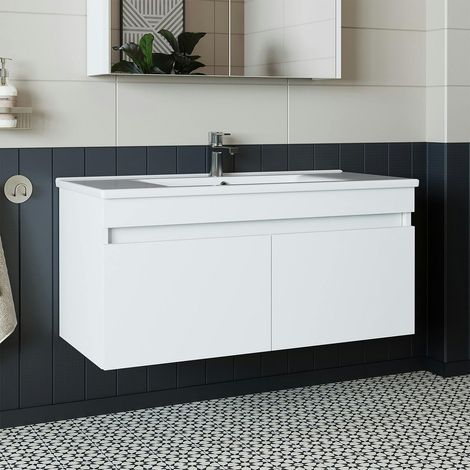 Meuble vasque 100 cm suspendu blanc 2 portes AQUO (1/5)