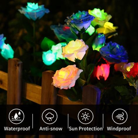 Lot de 2 tournesols d'extérieur et 5 roses décoratives à piquer au sol, éclairage paysager LED RGB étanche, lampe rose pour allée, pelouse et jardin (1/2)
