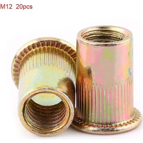 Eosnow Écrou à rivet plat fileté en acier au carbone M3-M12 (M12 x 20 pièces) (1/4)