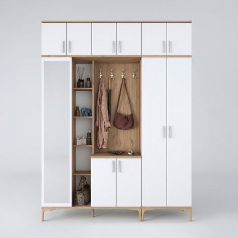 Mueble recibidor guardarropa con espejo y perchero Focus (1/4)