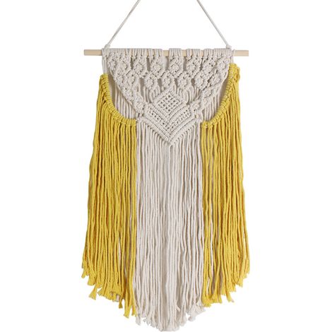 Ahlsen 1 pieza hermosa colgante de pared con flecos tejidos a mano - decoración de pared de algodón bohemio amarillo beige (1/5)