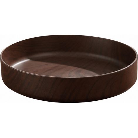 Assiette à fruits imitation bois, plateau de service rétro en plastique, ronde, pour fruits et amuse-gueules, intérieur et extérieur. Imitation ébène (petit bol rond), diamètre 22 cm, hauteur 5 cm. (1/5)