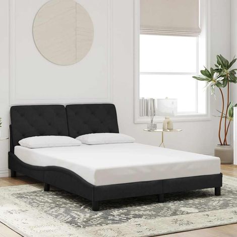 Cadre de lit avec tête de lit noir velours 140x200 cm, soutien du dos, design ondulé, matelas non inclus (1/4)