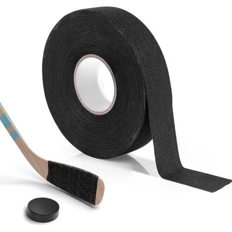Ruban de bâton de Hockey, 25m x 25mm Ruban de Bâton de Hockey Adhésif Antidérapant Grip Tape sur Glace Adhésif pour Raquette Tennis, Badminton, Pôle de Golf, Noir (1/5)
