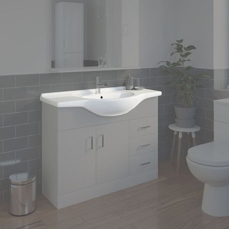Bathroom WC Basin 1050mm Compact Sink Single Tap Hole White BASIN ONLY (1/2)