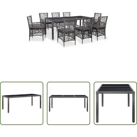 Poly Rattan -  9-tlg. Garten-Essgruppe Poly Rattan Grau (1/5)