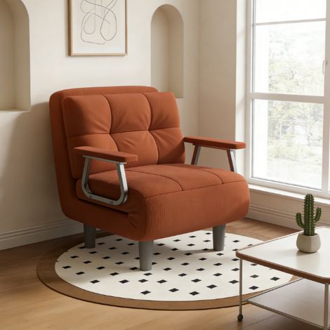 Fabulcozy Fauteuil Convertible 1 Place en Velours Côtelé, Canapé Convertible Réglable sur 5 Positions avec Coussin Amovible pour Salon et Chambre (Orange) (1/5)