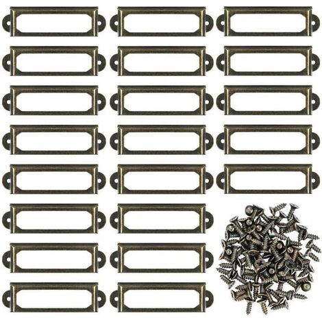 Lot de 50 supports d\'tiquettes en mtal pour meubles, tiroirs, armoires, cartes, plaques nominatives, cadres avec vis pour bureau, bibliothque, bibliothque, tagres Bronze (60 x 17 mm) (1/4)