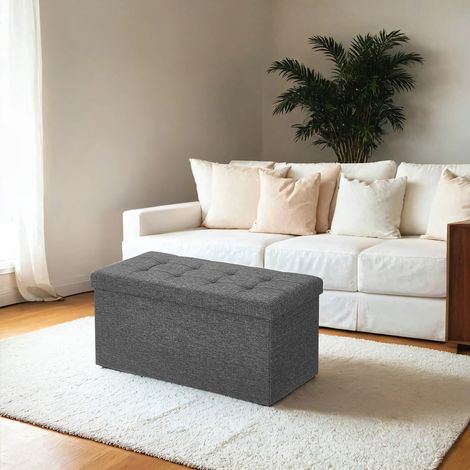 Tabouret de Rangement, Banc Pliable, Couvercle Rabattable, 38 x 76 x 38 cm, Capacité de 300 kg, pour Entrée, Chambre, Salon, Gris Foncé (1/5)