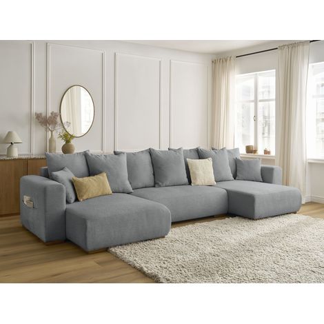 BOBOCHIC - Canapé panoramique convertible coffre SIDONIE tissu chiné Gris foncé (1/5)