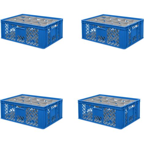 BRB 4x Gläserkiste 600x400 mm für 15 Gläser bis 205 mm Höhe/Durchmesser 109 mm, blau