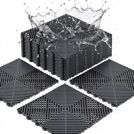 Piece PP Garage Floor Click Tiles 40 x 40 cm Floor Mats for Workshop Garage 18 mm Thick Grey Drainage Mat for Garage, Outdoor, Indoor Pool (1/5)