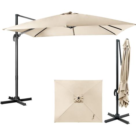 GOPLUS Parasol de Jardin Extérieur 3x3M, Parasol Déporté, Inclinable à 5 Angles, Rotatif à 360°, Pied en Croix, UPF50+, Carré, en Fer, Beige (1/5)