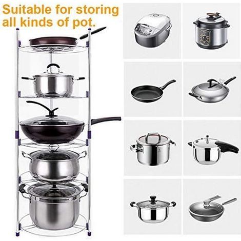 Porte-casseroles Support en Acier au Carbone, 5 Étagère Support de Rangement Multi-Fonctionnel pour Les Ustensiles de Cuisines (1/4)