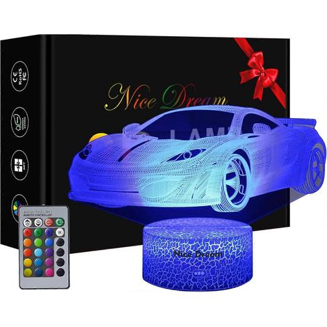 Cadeau voiture pour garçons, lampe illusion LED 3D voiture de course, veilleuse pour garçons (1/5)