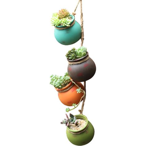Pot Suspendu en Céramique (Lot  4) - Pot Suspendu Plante Interieur - Vase Suspendu Multicolore avec Cor en Jute - Parfait pour Intérieur & Extérieur, Décor  Maison, Bureau  Jardin (1/5)